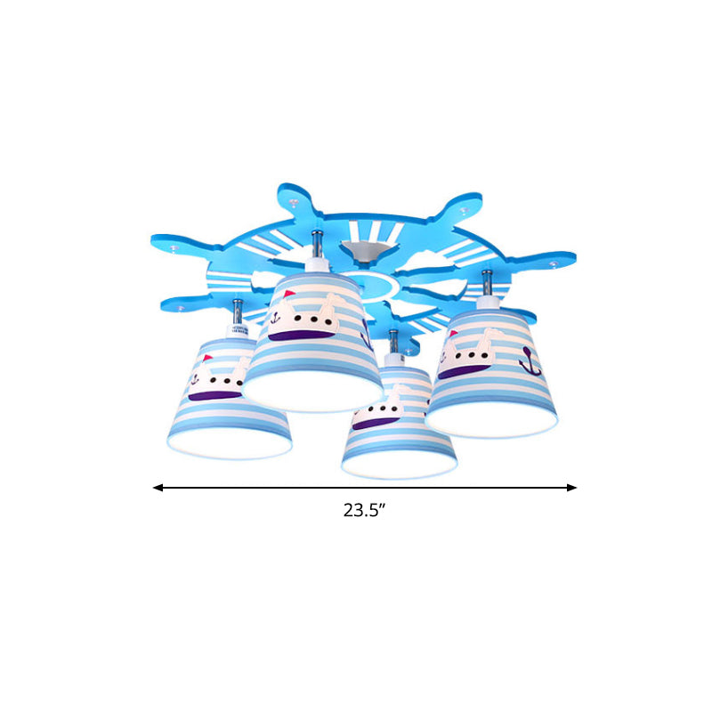 Nautical Semi - Flush Ceiling Light With 4 Wood Lights In Blue For Foyer