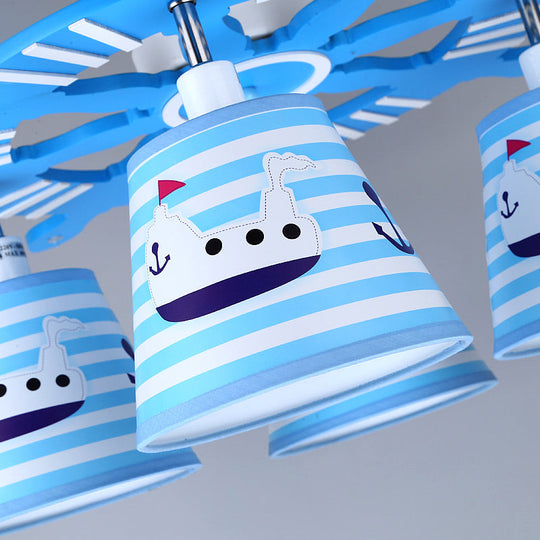 Nautical Semi - Flush Ceiling Light With 4 Wood Lights In Blue For Foyer