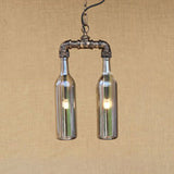 Farmhouse 2-Light Chandelier Pendant With Amber/Blue Glass Shade And Pipe Design Black