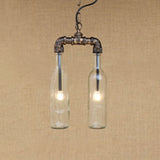 Farmhouse 2-Light Chandelier Pendant With Amber/Blue Glass Shade And Pipe Design Clear