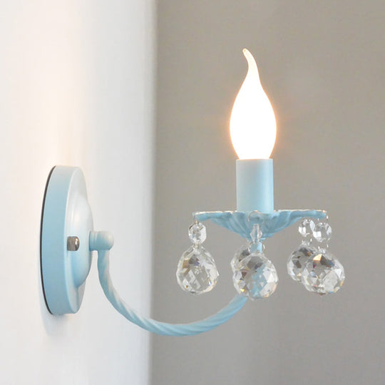 Baby Bedroom Crystal Ball Wall Sconce - Nordic Style Metal Candle Light (1 Bulb) Blue