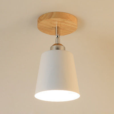 Nordic Semi-Flush Mount Ceiling Light With Tapered Shade In Black/White – 1 Bulb Wooden Canopy White