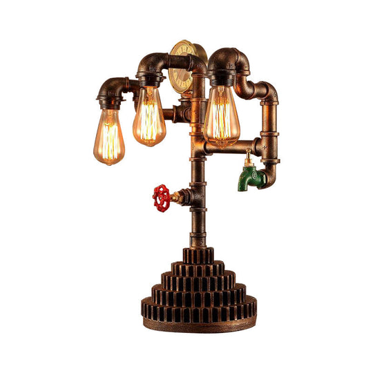 Steampunk Wrought Iron Standing Light - Vintage 3-Light Living Room Table Lamp In Bronze
