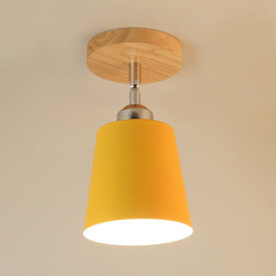 Yellow/Pink Macaron Metal Semi-Flush Bedroom Ceiling Light With Tapered Design & 1 Bulb Yellow