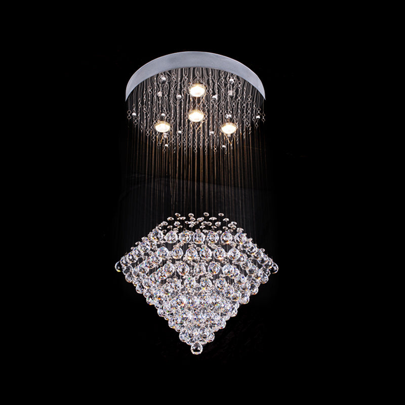 Diamond Shaped Ceiling Light In Contemporary Satin Nickel With Crystal Flush Mount