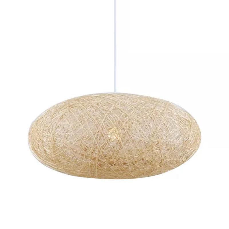 Beige Rattan Hanging Pendant Light - Ellipse Pendulum Design Asia Style 16/19.5 Wide