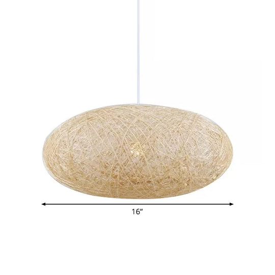 Beige Ellipse Pendulum Light Asia - Rattan Hanging Pendant 16’/19.5’ Wide