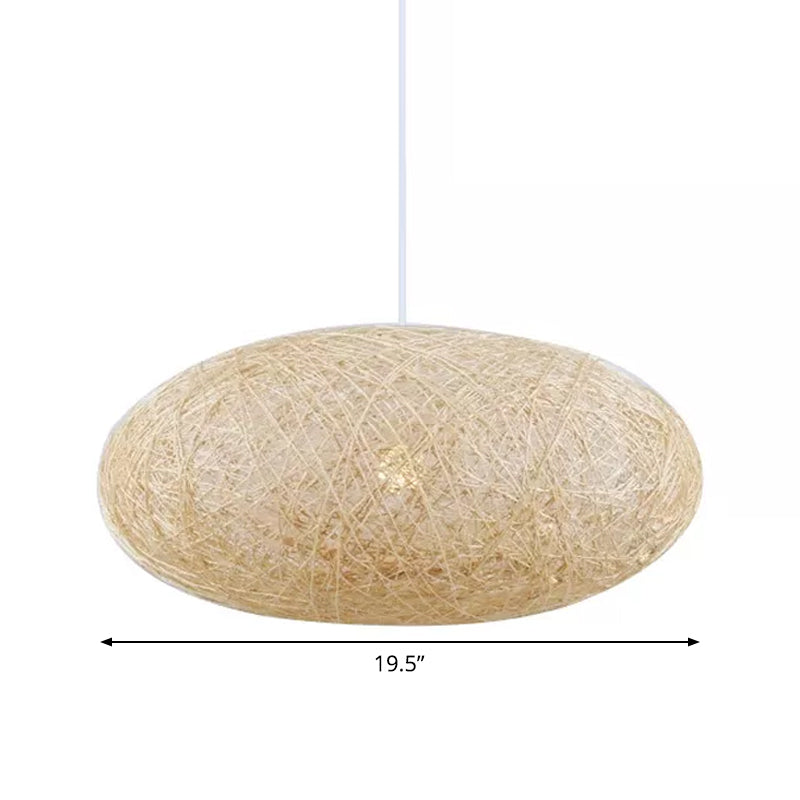 Beige Ellipse Pendulum Light Asia - Rattan Hanging Pendant 16’/19.5’ Wide