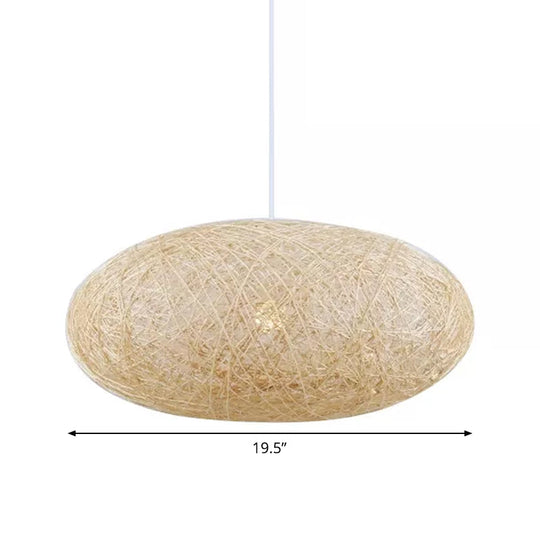 Beige Ellipse Pendulum Light Asia - Rattan Hanging Pendant 16’/19.5’ Wide