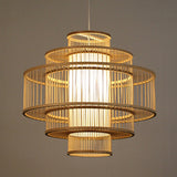 Bamboo 3-Shade Hanging Light: Asian Ceiling Pendant (1 Head) In Beige Available 16/23.5/31.5 Width