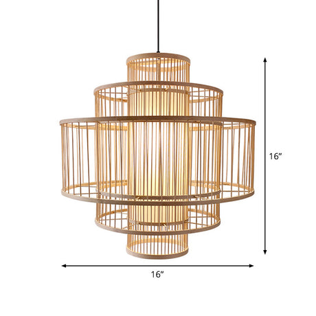 Single-Head Asian Bamboo Hanging Light For Restaurants - 3 Shades 16-31.5 Inches Wide Beige