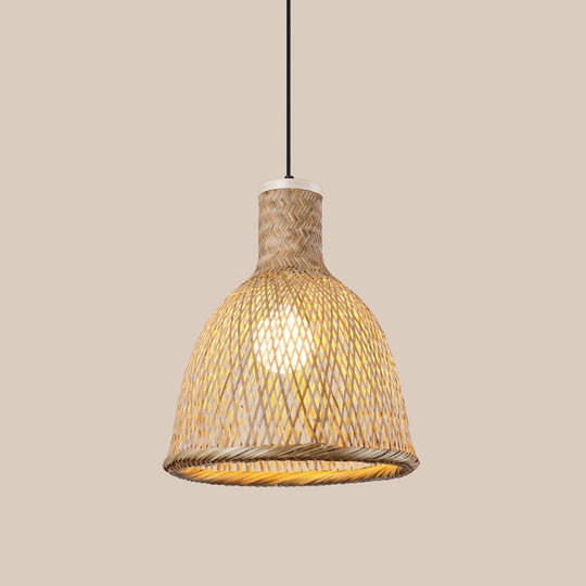 Asia Bamboo Pendant Lamp - 1-Light Beige Suspended Fixture For Dining Room