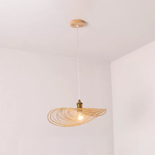 Chinese Style Lotus Leaf Pendant Light With Bamboo Shade - 1/3/6-Light Beige 14’/16.5’/19.5’ Wide