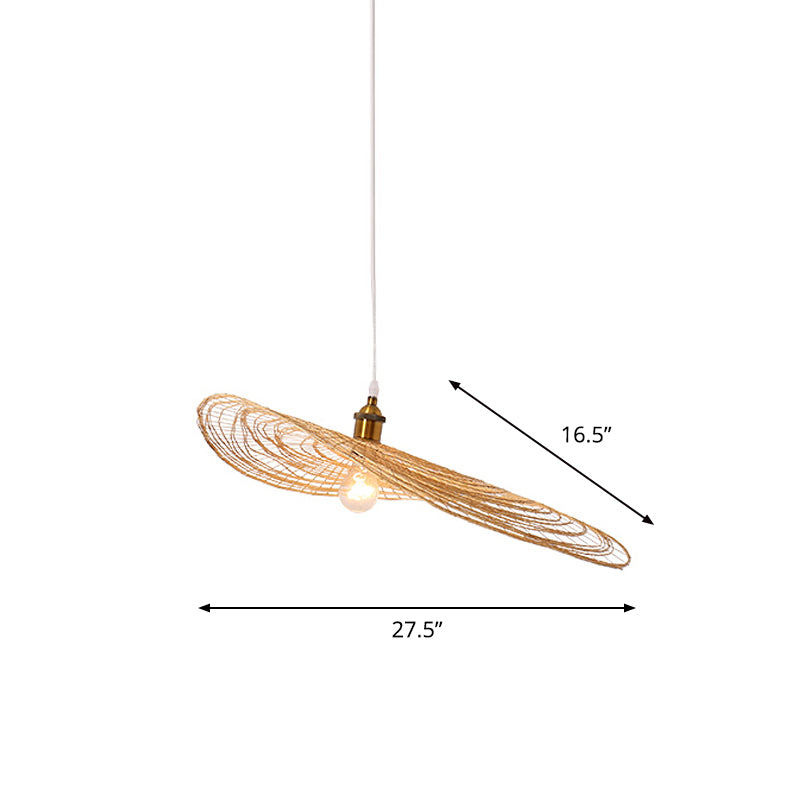 Chinese Style Lotus Leaf Pendant Light With Bamboo Shade - 1/3/6-Light Beige 14’/16.5’/19.5’ Wide