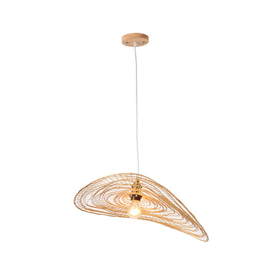 Chinese Style Lotus Leaf Pendant Light With Bamboo Shade - 1/3/6-Light Beige 14’/16.5’/19.5’ Wide