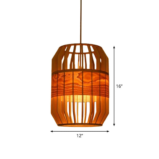 Modern Orb Bamboo Pendant Light - 1-Light Beige Suspended Fixture For Dining Table