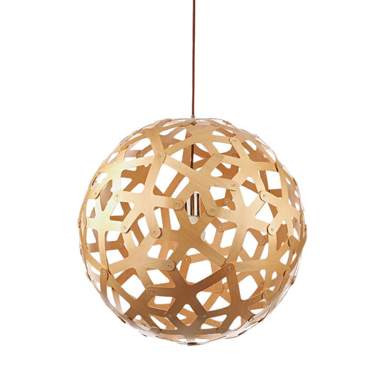 Modern Orb Bamboo Pendant Light - 1-Light Beige Suspended Fixture For Dining Table / G
