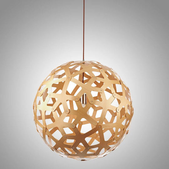 Modern Orb Bamboo Pendant Light - 1-Light Beige Suspended Fixture For Dining Table