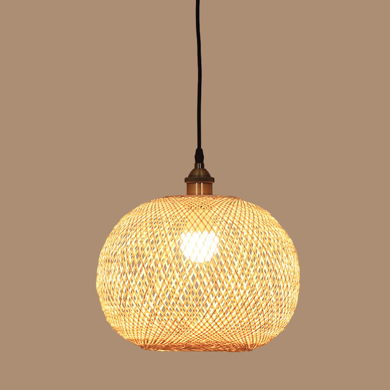 12’/14’/21.5’ Asian Beige Pendant Lamp With Bamboo Shade - Dining Room Suspension Light