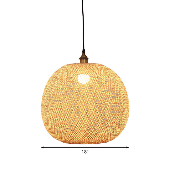 12’/14’/21.5’ Asian Beige Pendant Lamp With Bamboo Shade - Dining Room Suspension Light