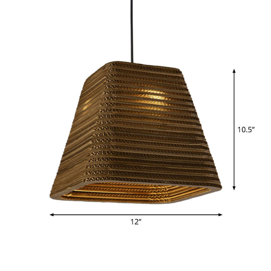 Country Style Trapezoid/Vase Pendant Light Kit - Single Brown Suspension Lamp 10’/12’/15’ Wide