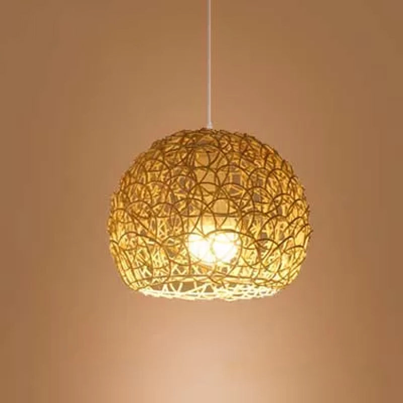 1-Light Asian Beige Pendant Lamp With Rattan Shade - Restaurant Pendulum Light

Alternatively A