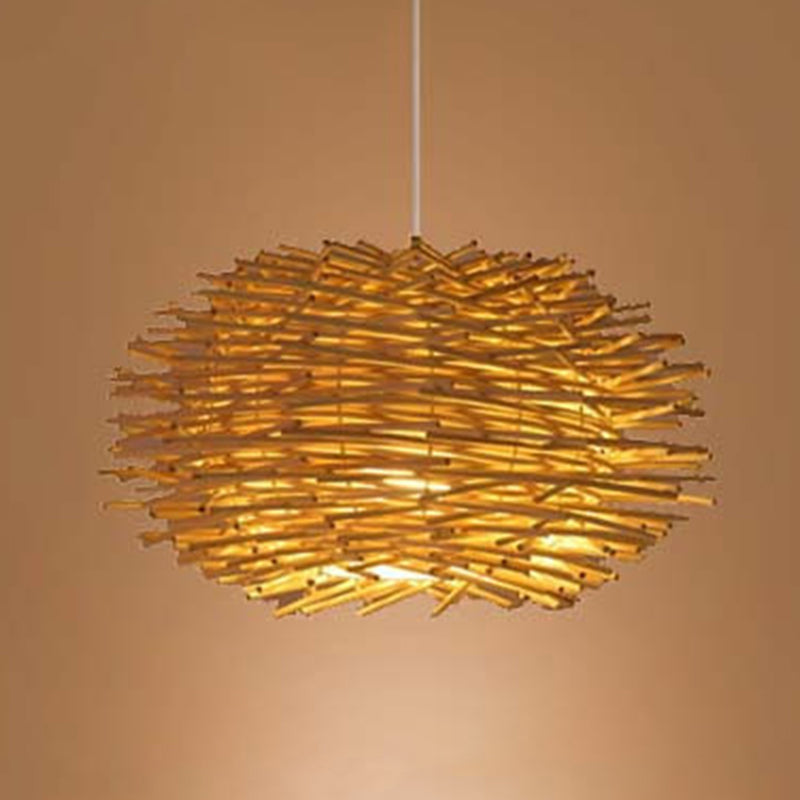 1-Light Asian Beige Pendant Lamp With Rattan Shade - Restaurant Pendulum Light

Alternatively A