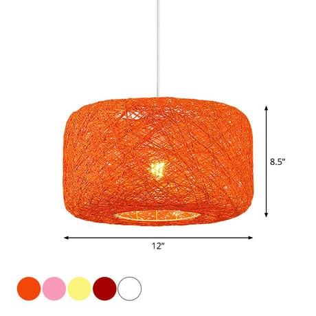 Colorful Drum Pendant Macaron Light For Bistro - Red/Pink/Orange