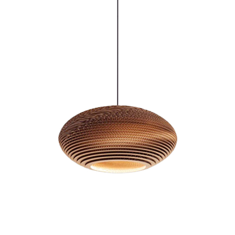 Rustic Brown Corrugated Paper Pendant Light For Dining Room - Globe/Oval/Vase Design