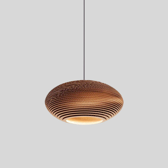 Rustic Brown Corrugated Paper Pendant Light For Dining Room - Globe/Oval/Vase Design
