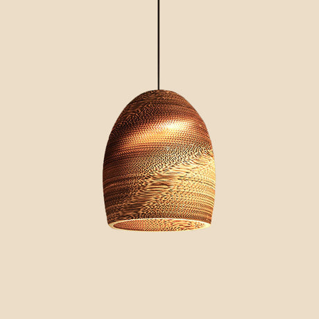 Rustic Brown Hanging Pendant Light Fixture For Dining Room - Globe/Oval/Vase Corrugated Paper Design