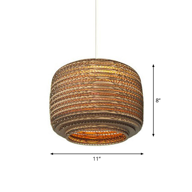 Rustic Brown Corrugated Paper Pendant Light For Dining Room - Globe/Oval/Vase Design