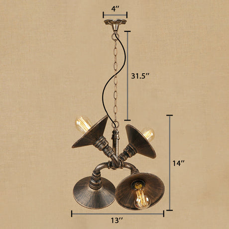 Vintage Industrial Saucer Shade Metal Hanging Chandelier - Aged Silver/Bronze
