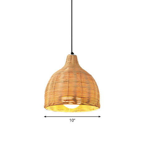 Asia Bamboo 1-Light Hand-Worked Bell Hanging Lamp - Beige Down Lighting Pendant For Restaurants