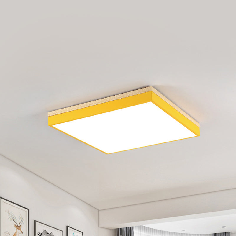 Acrylic Led Ceiling Light For Baby Room & Hallway - Macaron Loft Square Flush Lamp Yellow / 16 Warm