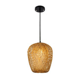 1/3-Bulb Suspension Light Beige With Bamboo Shade - Asian Inspired Hanging Pendant In Mixed