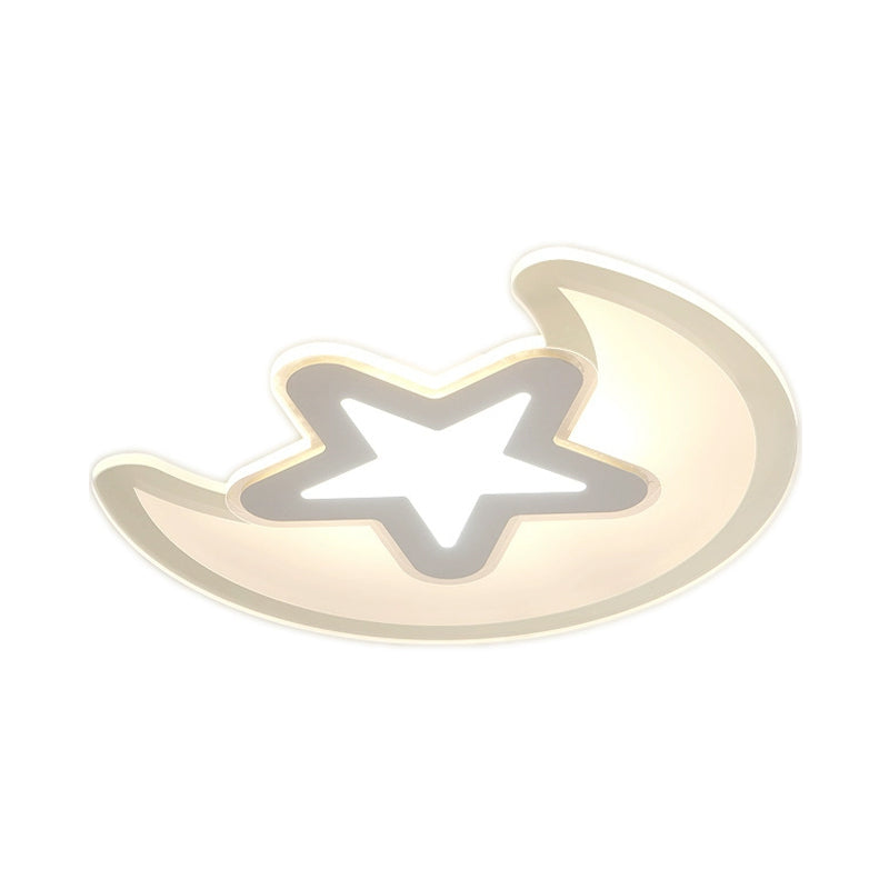 Minimalistic Led Acrylic Ceiling Mount Light With Crescent And Star Design In Warm/White -