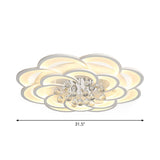 Modern Floral Girls Bedroom Led Flush Ceiling Light With Crystal Ball Drop In White - 20.5/31.5/47