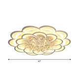 Modern Floral Girls Bedroom Led Flush Ceiling Light With Crystal Ball Drop In White - 20.5/31.5/47
