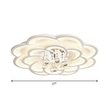Modern Floral Girls Bedroom Led Flush Ceiling Light With Crystal Ball Drop In White - 20.5/31.5/47