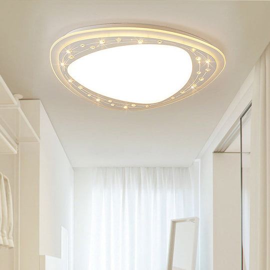 Modern Led Ceiling Light - Acrylic Triangle With Crystal Bead & Flush Mount White / 19 Warm