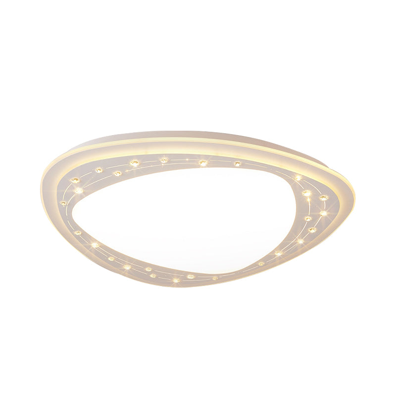 Modern Led Ceiling Light - Acrylic Triangle With Crystal Bead & Flush Mount White