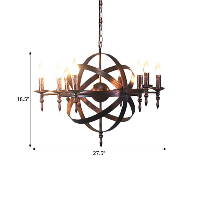Metallic Chandelier With Spherical Cage Shade - Vintage 6/8 Head Ceiling Light For Restaurants In