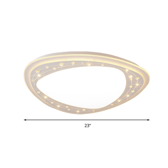 Modern Led Ceiling Light - Acrylic Triangle With Crystal Bead & Flush Mount White