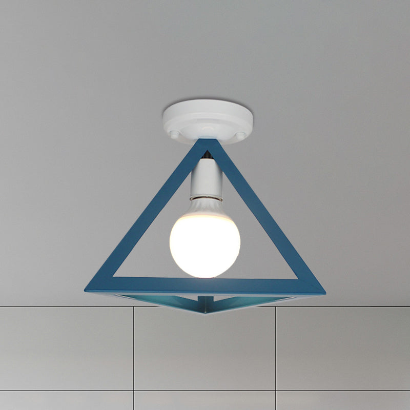Triangle Ceiling Fixture With Cage Shade Loft - Style 1 - Bulb Metal Semi - Flush Mount Light –