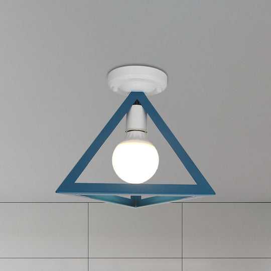Triangle Ceiling Fixture With Cage Shade Loft - Style 1 - Bulb Metal Semi - Flush Mount Light –