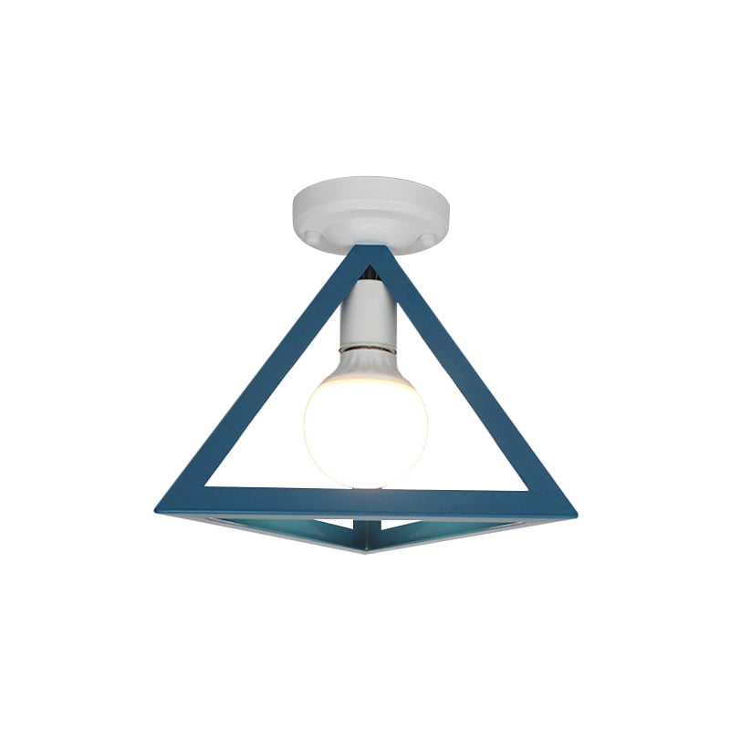 Triangle Ceiling Fixture With Cage Shade Loft - Style 1 - Bulb Metal Semi - Flush Mount Light –