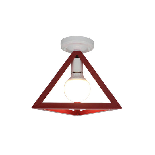 Triangle Ceiling Fixture With Cage Shade Loft - Style 1 - Bulb Metal Semi - Flush Mount Light –
