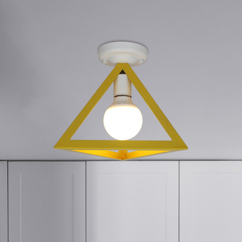 Triangle Ceiling Fixture With Cage Shade Loft - Style 1 - Bulb Metal Semi - Flush Mount Light –