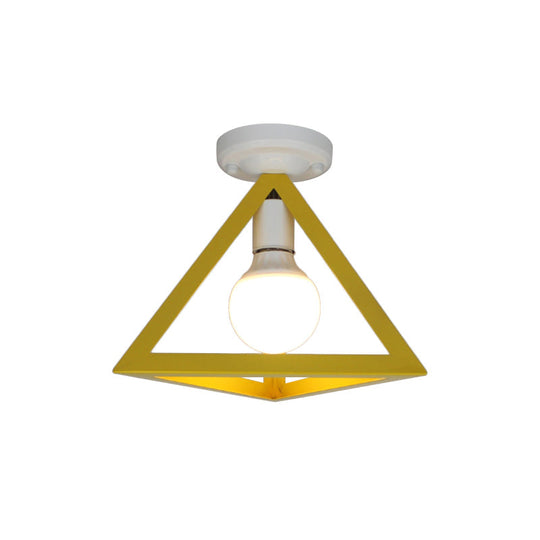 Triangle Ceiling Fixture With Cage Shade Loft - Style 1 - Bulb Metal Semi - Flush Mount Light –